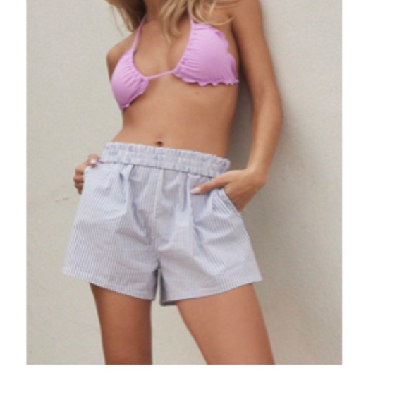 Ardene NWOT Striped Poplin Cotton Button Up Shirt And Midi Shorts Set - Picture 7 of 10